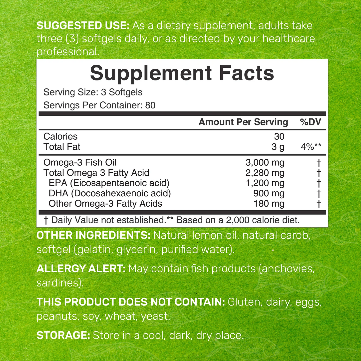 Deal Supplement Omega 3 Fish Oil , 3,000mg Per Serving, 240 Softgels