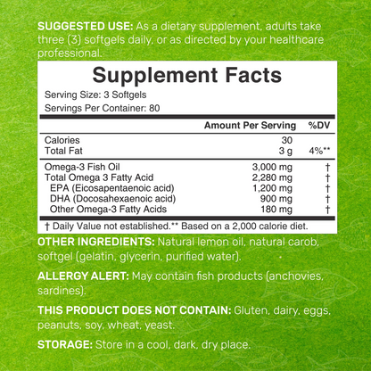 Deal Supplement Omega 3 Fish Oil , 3,000mg Per Serving, 240 Softgels