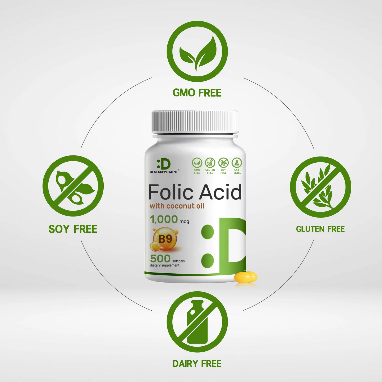 Deal Supplement Folic Acid 1000 mcg (1 mg), 500 Coconut Oil Softgels