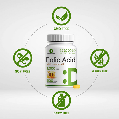 Deal Supplement Folic Acid 1000 mcg (1 mg), 500 Coconut Oil Softgels