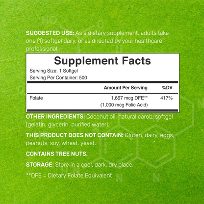 Deal Supplement Folic Acid 1000 mcg (1 mg), 500 Coconut Oil Softgels