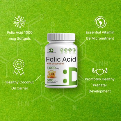 Deal Supplement Folic Acid 1000 mcg (1 mg), 500 Coconut Oil Softgels