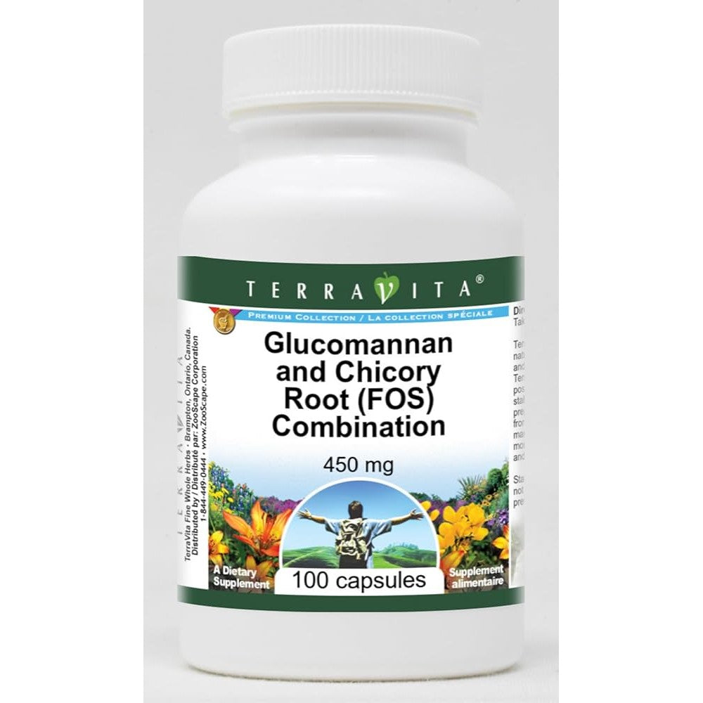 TerraVita OLA Collection Glucomannan & Chicory Root (FOS) Combination – 450mg | 100 Capsules | Dietary Supplement