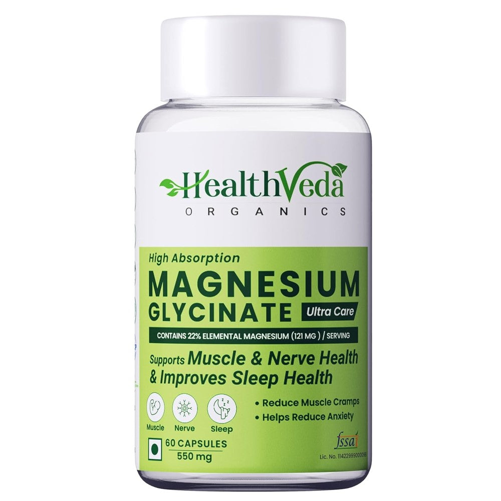 Health Veda Organics Magnesium Glycinate Ultra Care – High Absorption | 60 Capsules