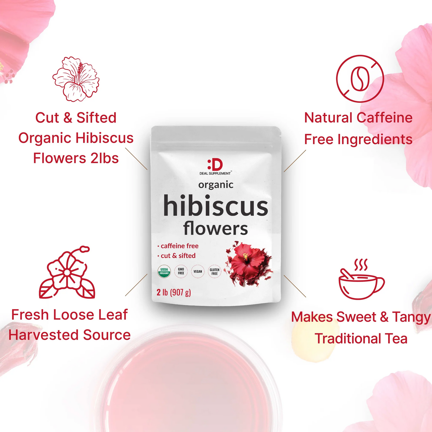 Deal Supplement Dried Organic Hibiscus Flowers, 2 Pounds