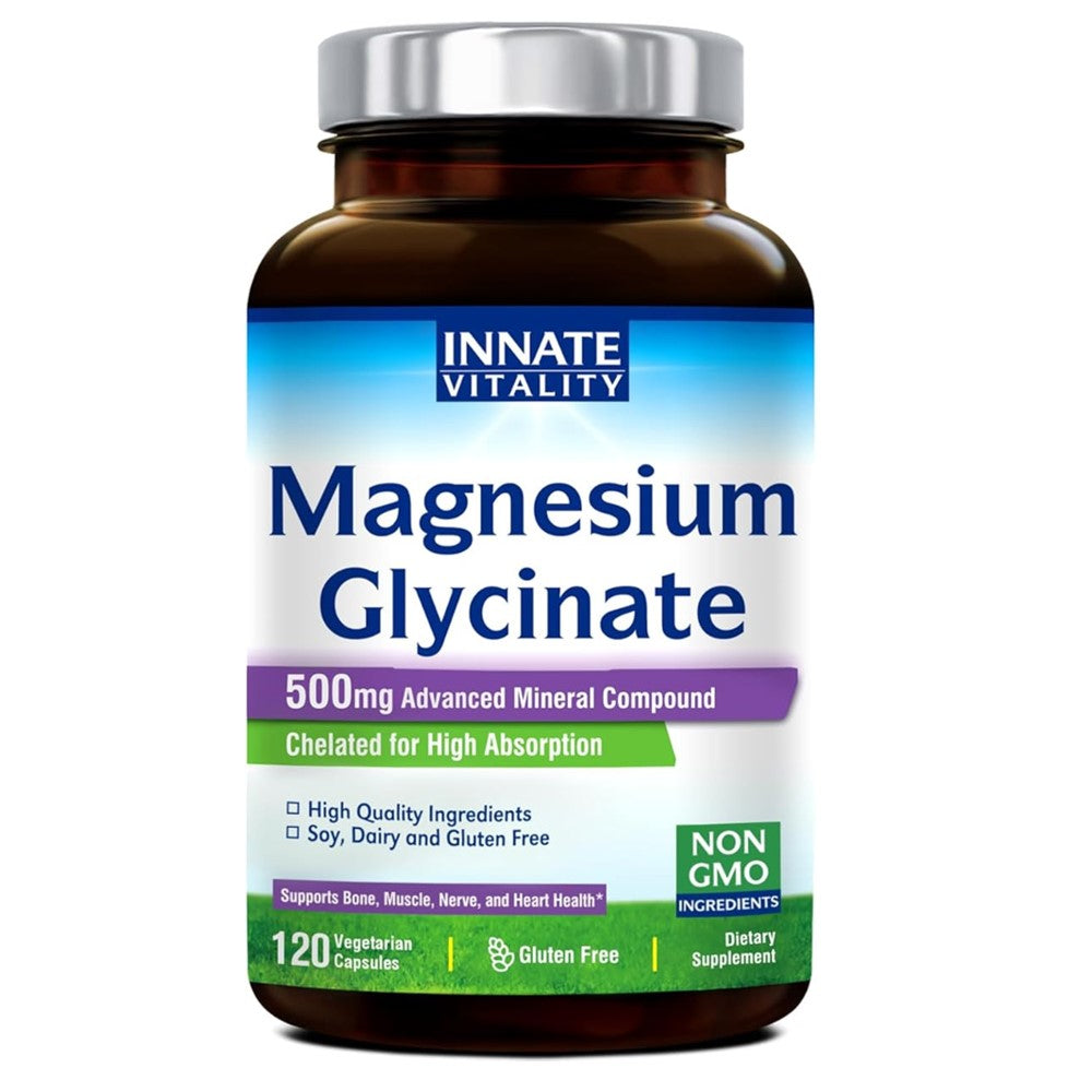 Innate Vitality Magnesium Glycinate 500mg – Advanced Mineral Compound | High Absorption | 120 Vegetarian Capsules