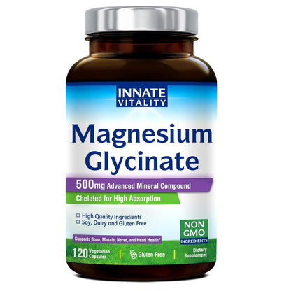 Innate Vitality Magnesium Glycinate 500mg – Advanced Mineral Compound | High Absorption | 120 Vegetarian Capsules