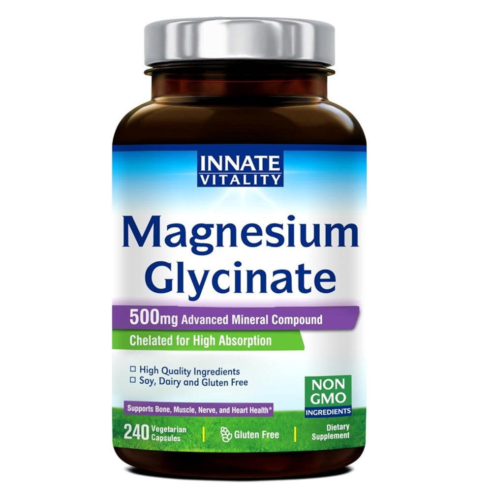 Innate Vitality Magnesium Glycinate 500mg – Advanced Mineral Compound | High Absorption | 120 Vegetarian Capsules