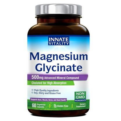 Innate Vitality Magnesium Glycinate 500mg – Advanced Mineral Compound | High Absorption | 120 Vegetarian Capsules