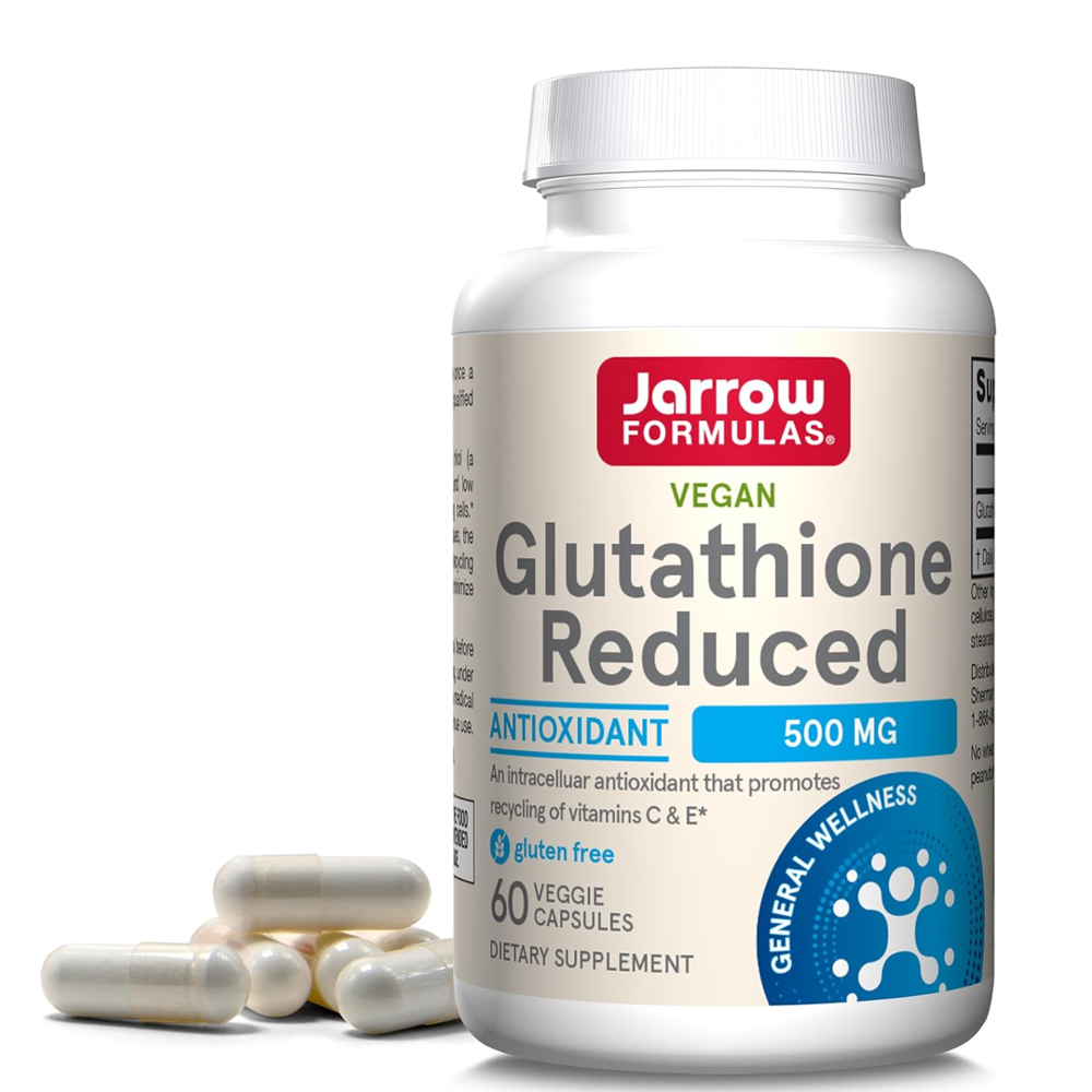 Jarrow Formulas Vegan Glutathione Reduced 500mg – Antioxidant & Cellular Support | 60 Veggie Capsules