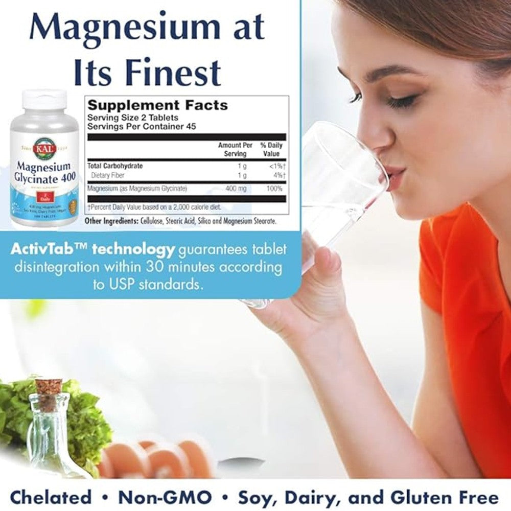 KAL Magnesium Glycinate 400mg (90 Tablets) – Vegan & Allergen-Free