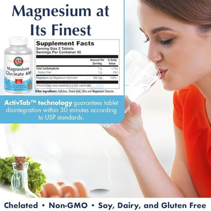 KAL Magnesium Glycinate 400mg (90 Tablets) – Vegan & Allergen-Free