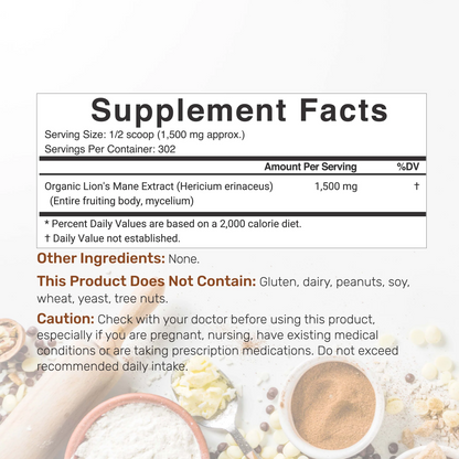 Deal Supplement Organic Lions Mane Mushroom Powder , 1,500mg Per Serving, 1lb