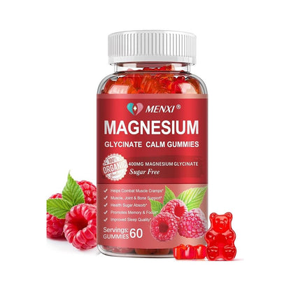 MENXI Magnesium Glycinate Calm Gummies – Organic 400mg | Sugar-Free | Sleep, Muscle & Joint Support | 60 Gummies