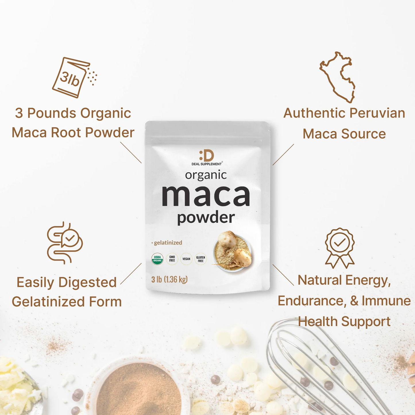 Deal Supplement Organic Peruvian Maca Root Powder, 3lbs