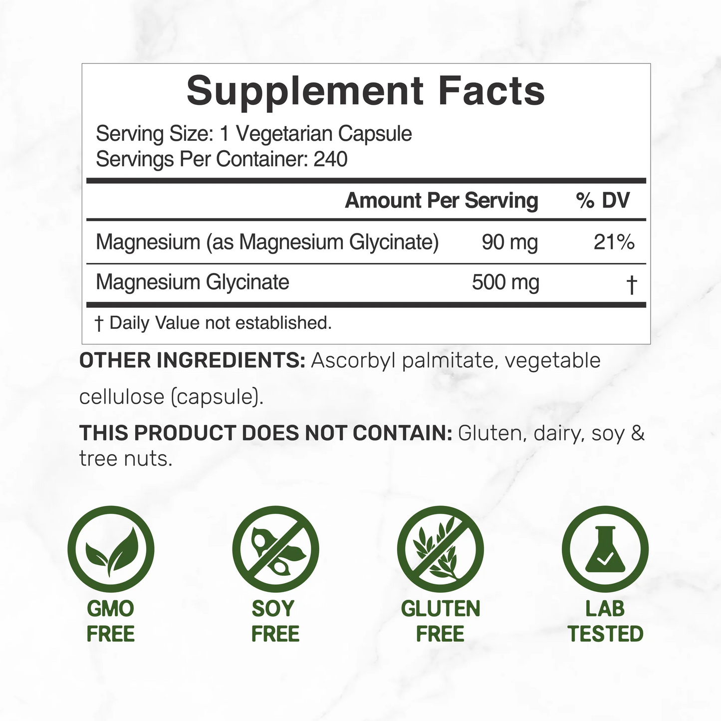 Deal Supplement Magnesium Glycinate 500mg, 240 Veggie Capsules