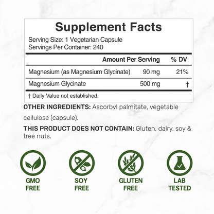 Deal Supplement Magnesium Glycinate 500mg, 240 Veggie Capsules