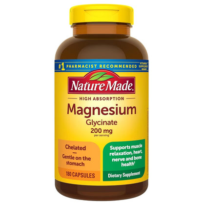 Magnesium Glycinate 200MG By Nature Made - for Muscle, Heart, Nerve and Bone Support