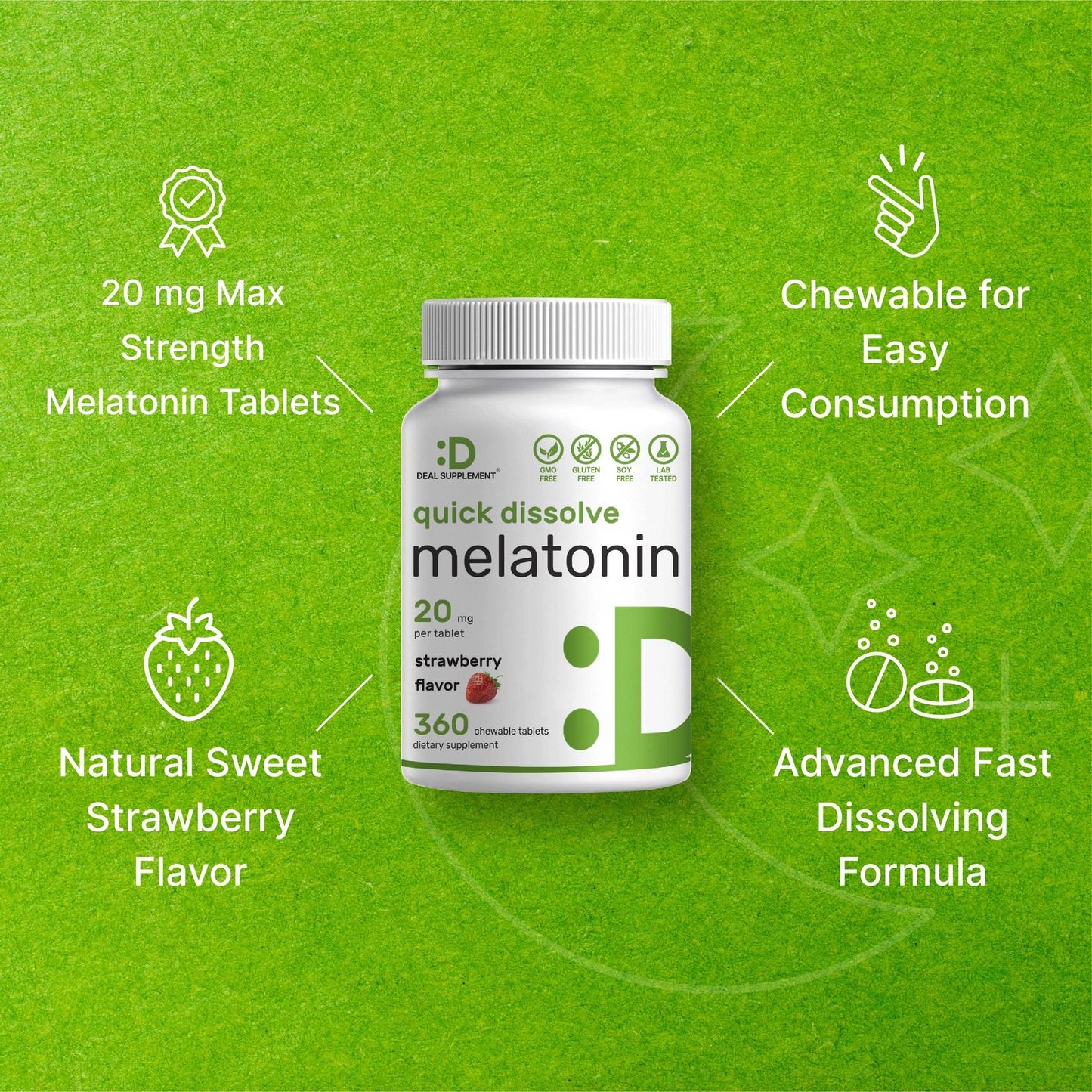 Deal Supplement Melatonin 20mg Tablets | 360 Servings With Natural Strawberry Flavor