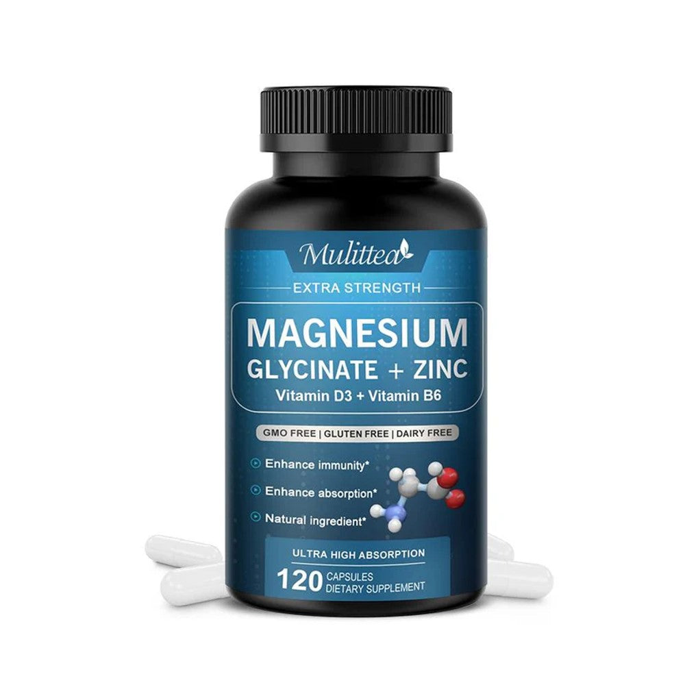 Mulittea Magnesium Glycinate + Zinc Vitamin D3 B6 - 60 Capsules ( Enhances Immunity)