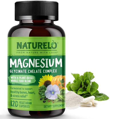 NATURELO Magnesium Glycinate Chelate Complex  200 mg Magnesium with Organic Vegetables