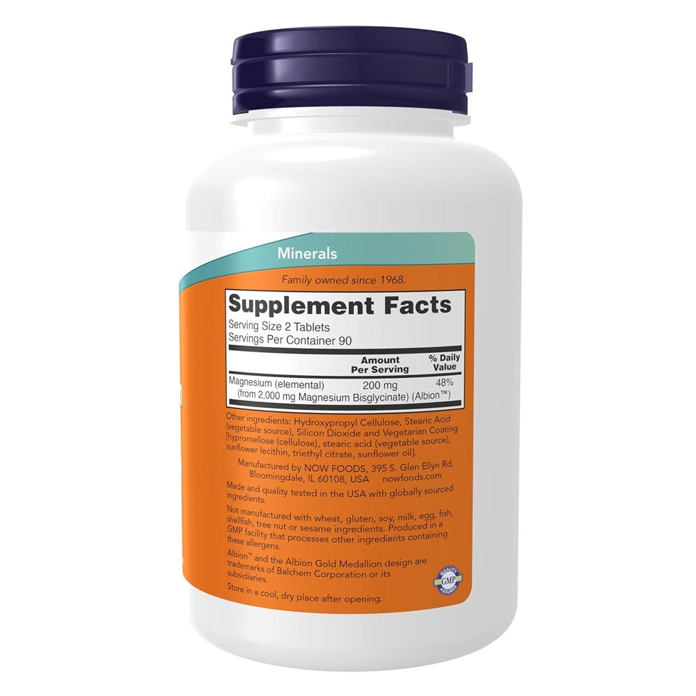 Magnesium Glycinate By Now - 180 Tablets Highly Absorbable Form