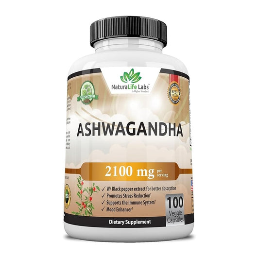 Naturalife Labs Ashwagandha 2100mg with Black Pepper - Stress Relief & Mood Enhancer