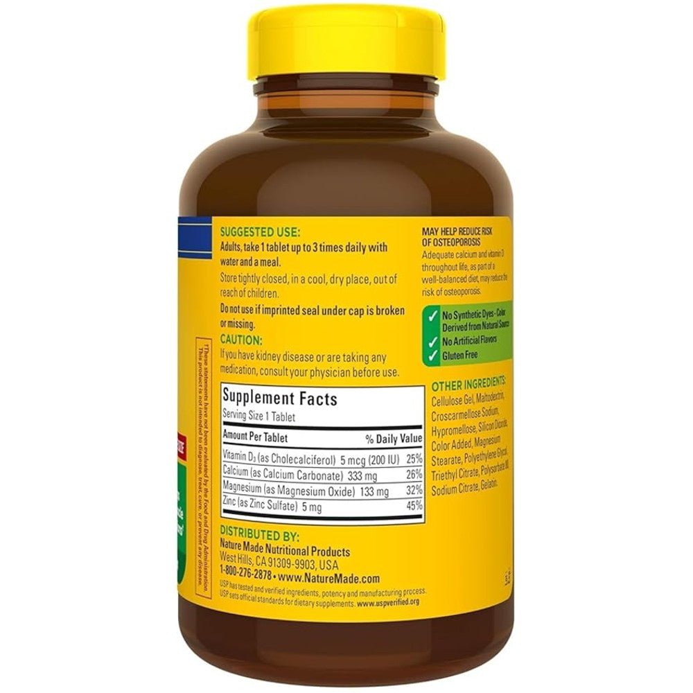 Nature Made Calcium Magnesium Zinc with Vitamin D3 – Bone Strength & Immune Support