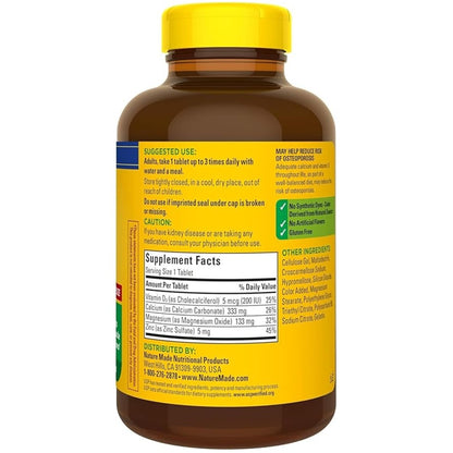Nature Made Calcium Magnesium Zinc with Vitamin D3 – Bone Strength & Immune Support