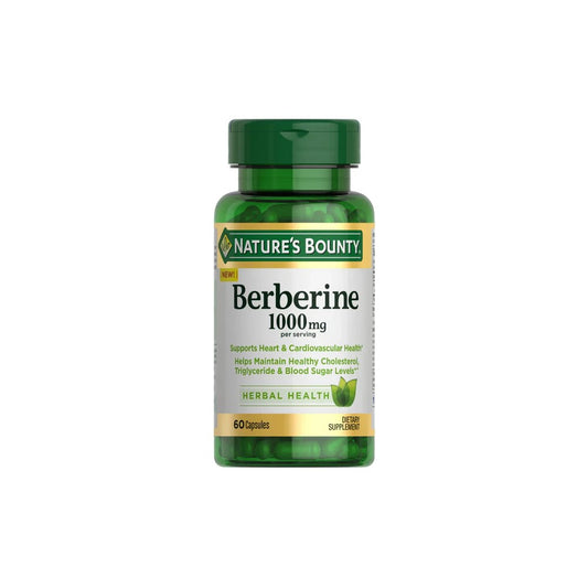 Nature's Bounty Berberine 1000mg - Supports Heart Health, Cholesterol & Blood Sugar Levels - 60 Herbal Capsules