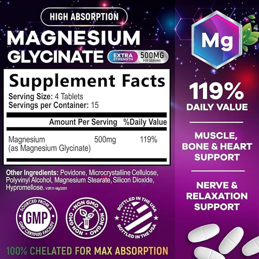 Nature's Nutrition Magnesium Glycinate Extra Strength 500mg – 60 Tablets