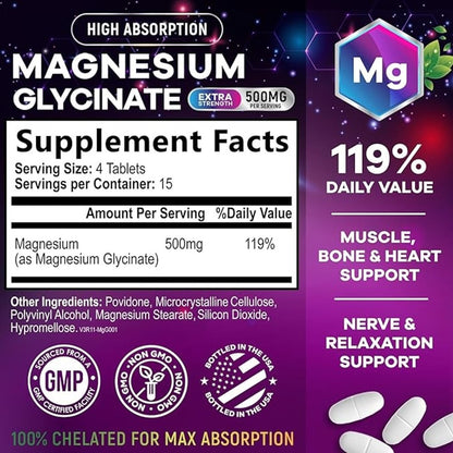 Nature's Nutrition Magnesium Glycinate Extra Strength 500mg – 60 Tablets