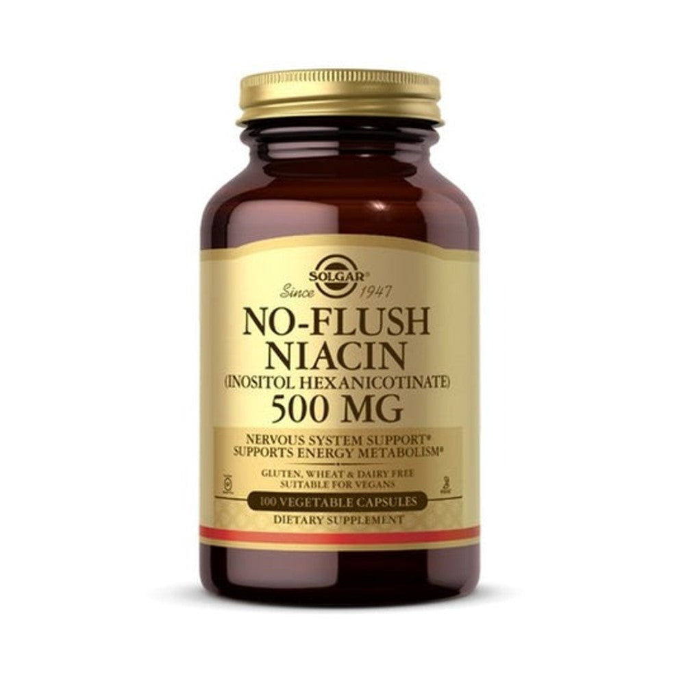 SOLGAR No-Flush Niacin (Inositol Hexaniacinate) 500mg – Nervous System Support, Energy Metabolism, Vegan, Gluten, Wheat & Dairy-Free – 100 Vegetable Capsules – Dietary Supplement