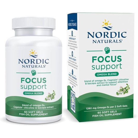 Nordic Naturals Focus Support Omega Blend – Omega-3, Cognizin Citicoline & Bacopa for Mental Focus & Attention | 60 Softgels