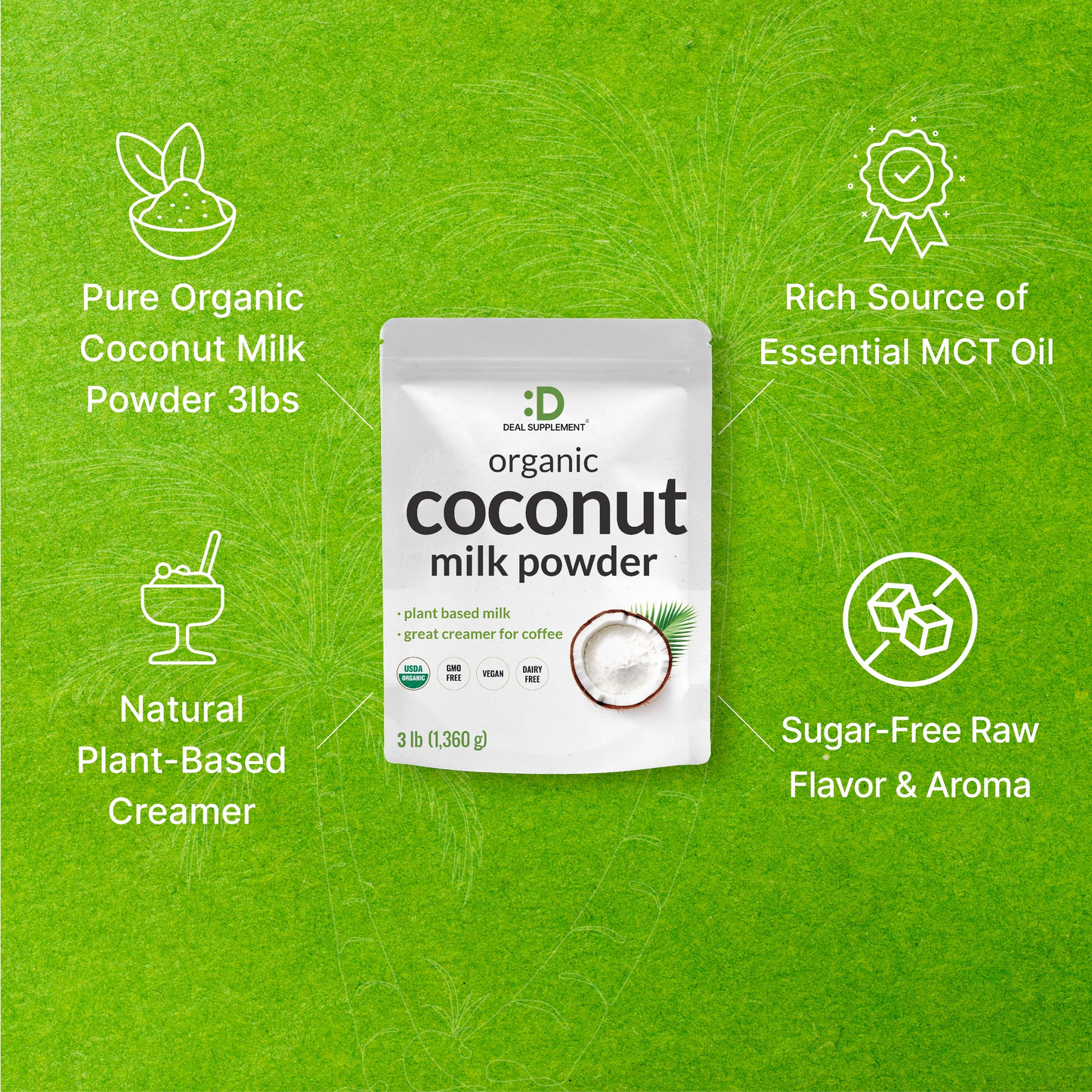 Deal Supplement Unsweetened Organic Coconut Milk Powder, 3lbs