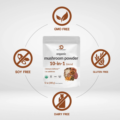 Deal Supplement Organic Mushroom Powder 10-in-1 blend 340g