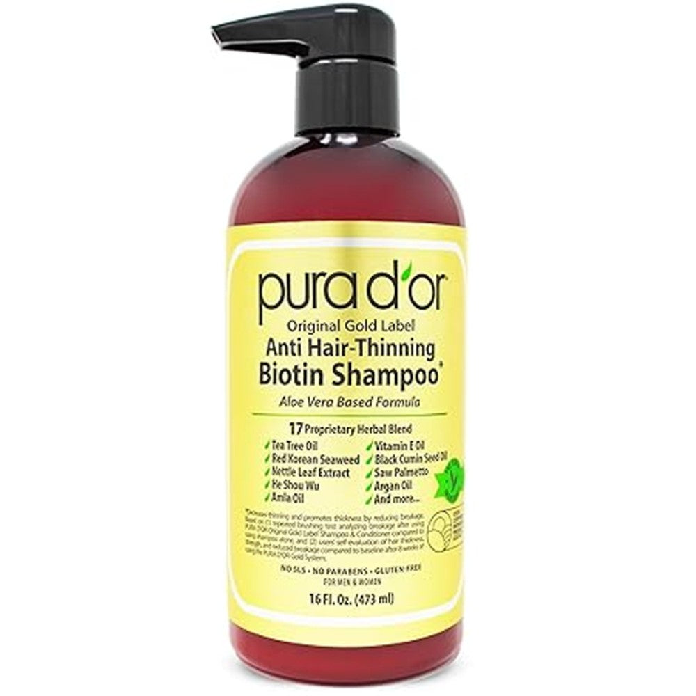 PURA D'OR Original Gold Label Anti Hair-Thinning Biotin Shampoo - 16oz for Men & Women
