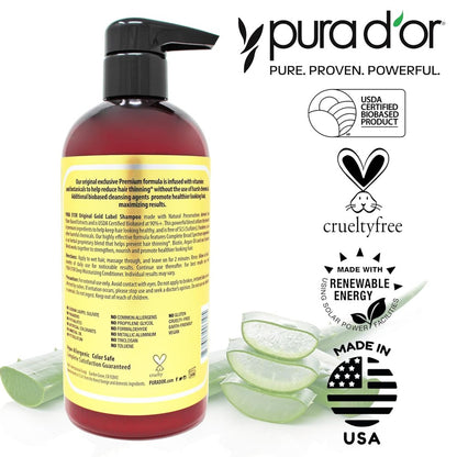PURA D'OR Original Gold Label Anti Hair-Thinning Biotin Shampoo - 16oz for Men & Women