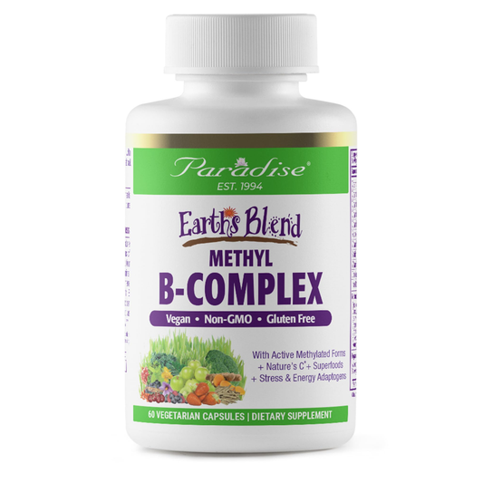 Paradise Earth's Blend Methyl B-Complex – Active Methylated B-Vitamins with Nature's C, Superfoods & Adaptogens | Vegan, Non-GMO, Gluten-Free | 50 Vegetarian Capsules