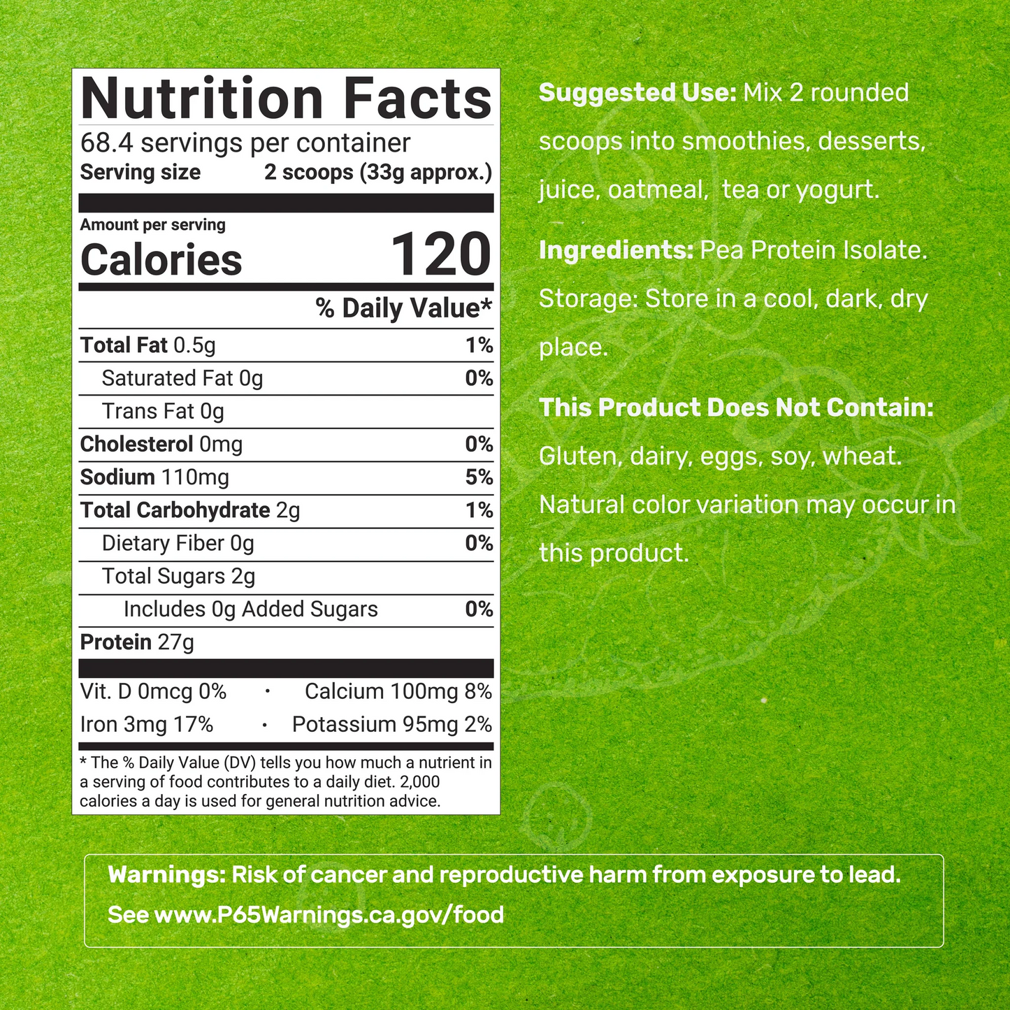 Deal Supplement Unflavored Pea Protein Powder, 5lbs