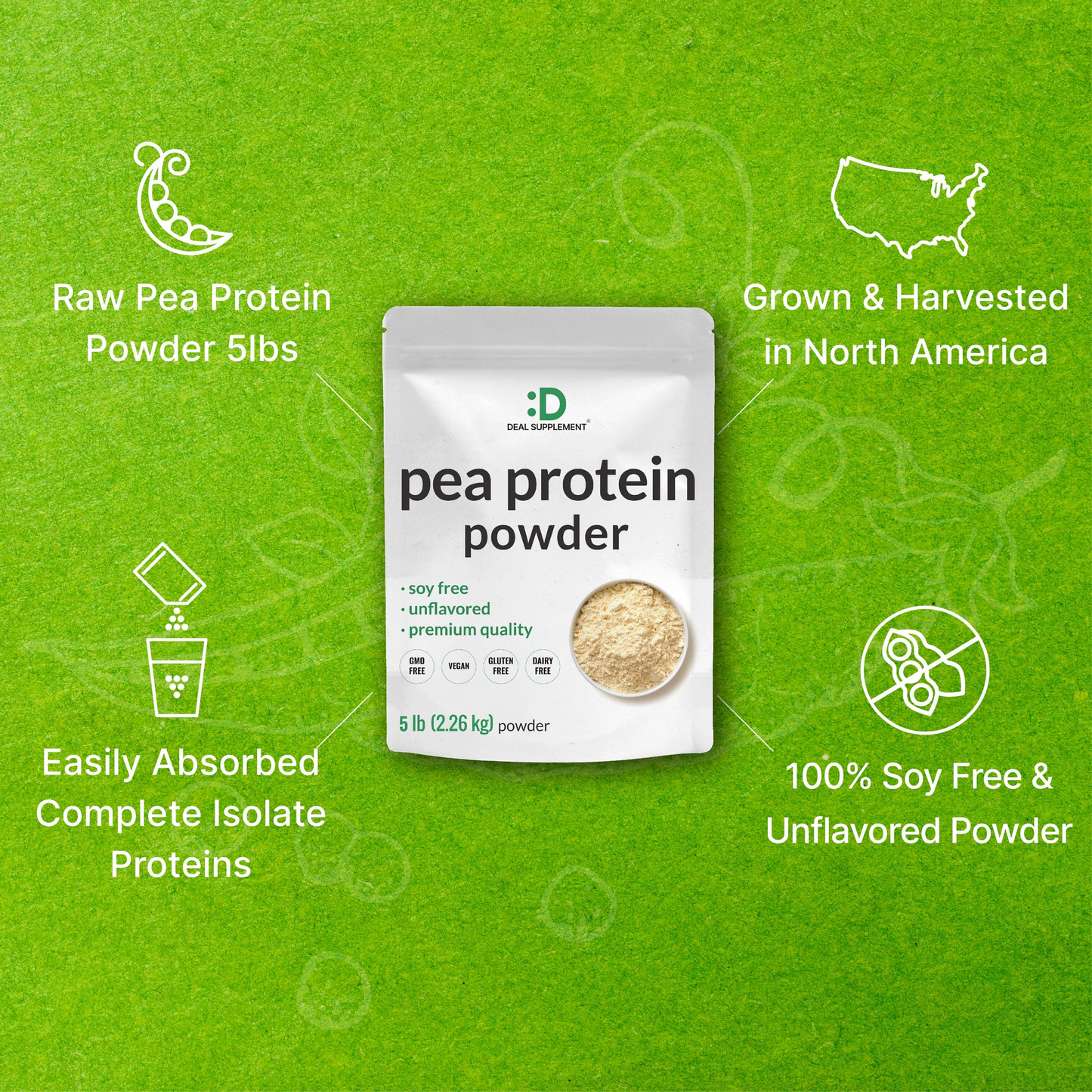Deal Supplement Unflavored Pea Protein Powder, 5lbs