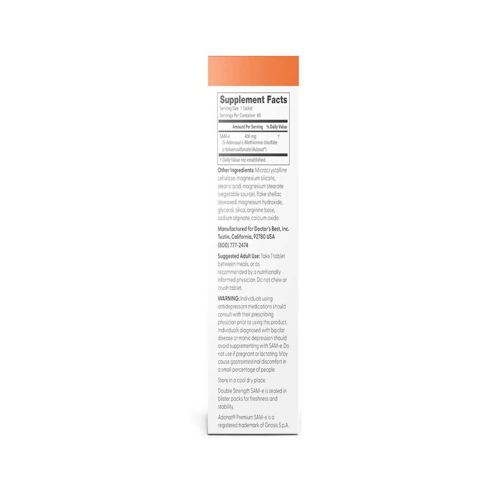 Doctor's Best Sam-E Double-Strength 400mg Enteric Coated Tablets 60 Count