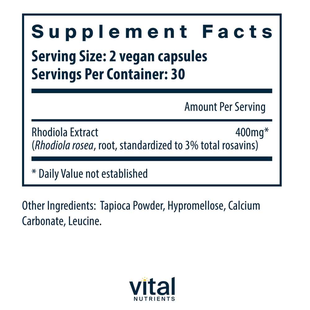 Vital Nutrients Rhodiola rosea 3% Standardized Extract 60 caps