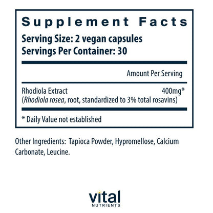 Vital Nutrients Rhodiola rosea 3% Standardized Extract 60 caps