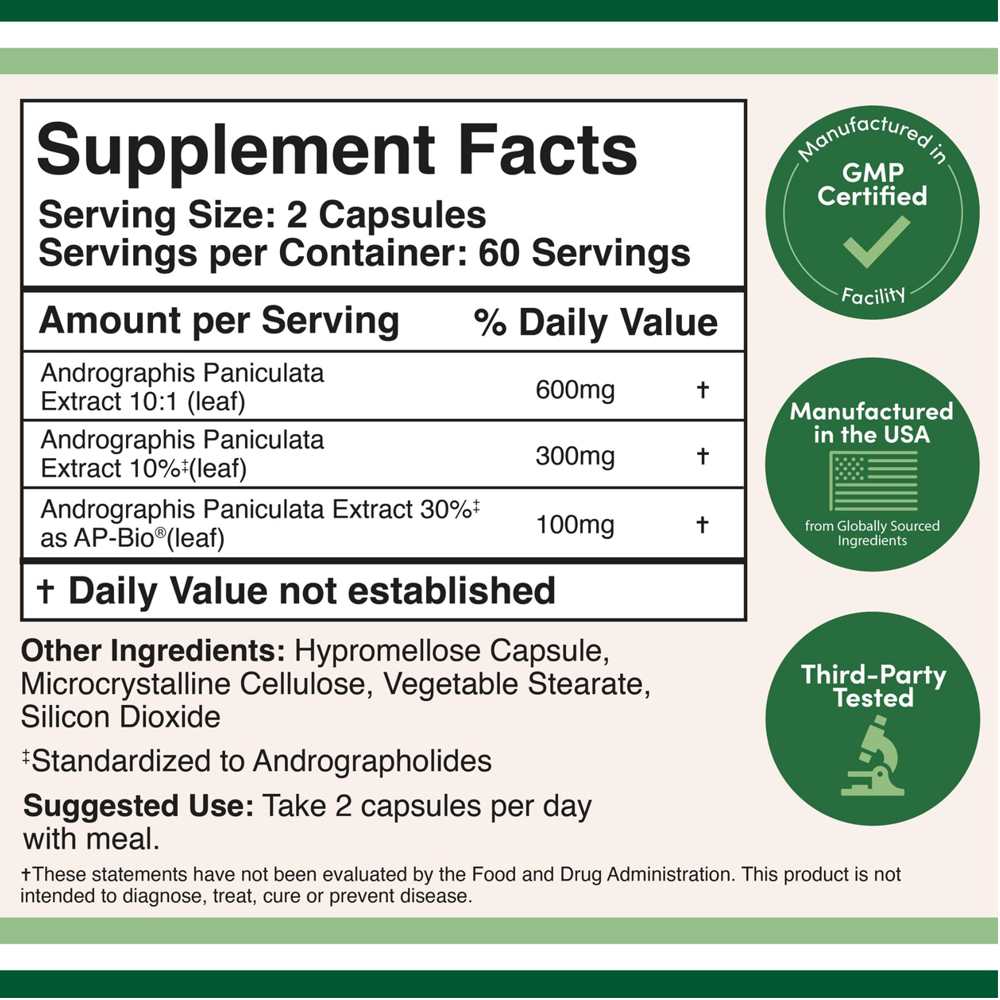 Double Wood Andrographis – 1000mg with Ap-Bio® for Immune Health | 120 Capsules