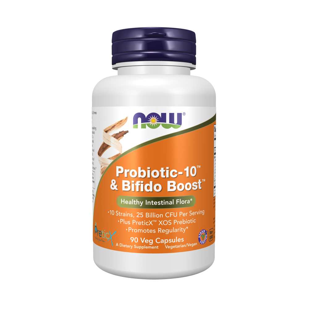 Now Foods Probiotic-10 & Bifido Boost – With PreticX XOS Prebiotic – 90 Capsules
