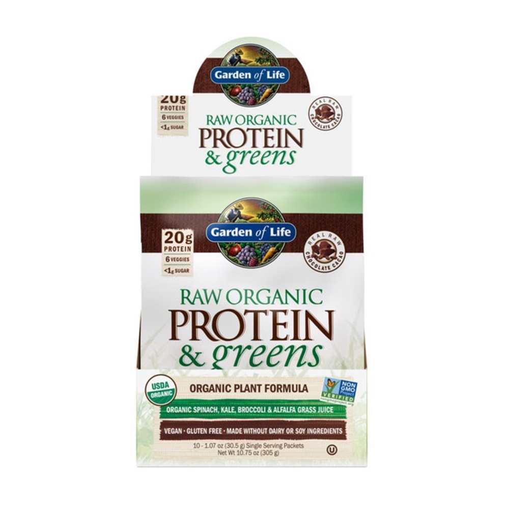 Garden of Life Raw Protein & Greens Chocolate Cacao 10 Packets 1.07oz (31g) Powder