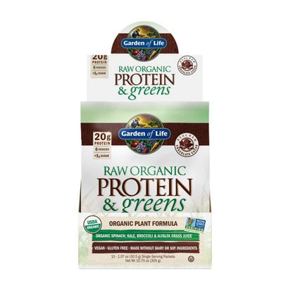 Garden of Life Raw Protein & Greens Chocolate Cacao 10 Packets 1.07oz (31g) Powder