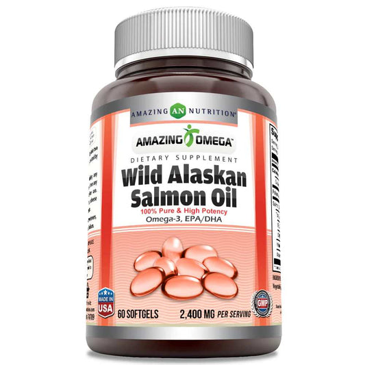 Amazing Omega Wild Alaskan Salmon Oil 2400 Mg per Serving 60 Softgels