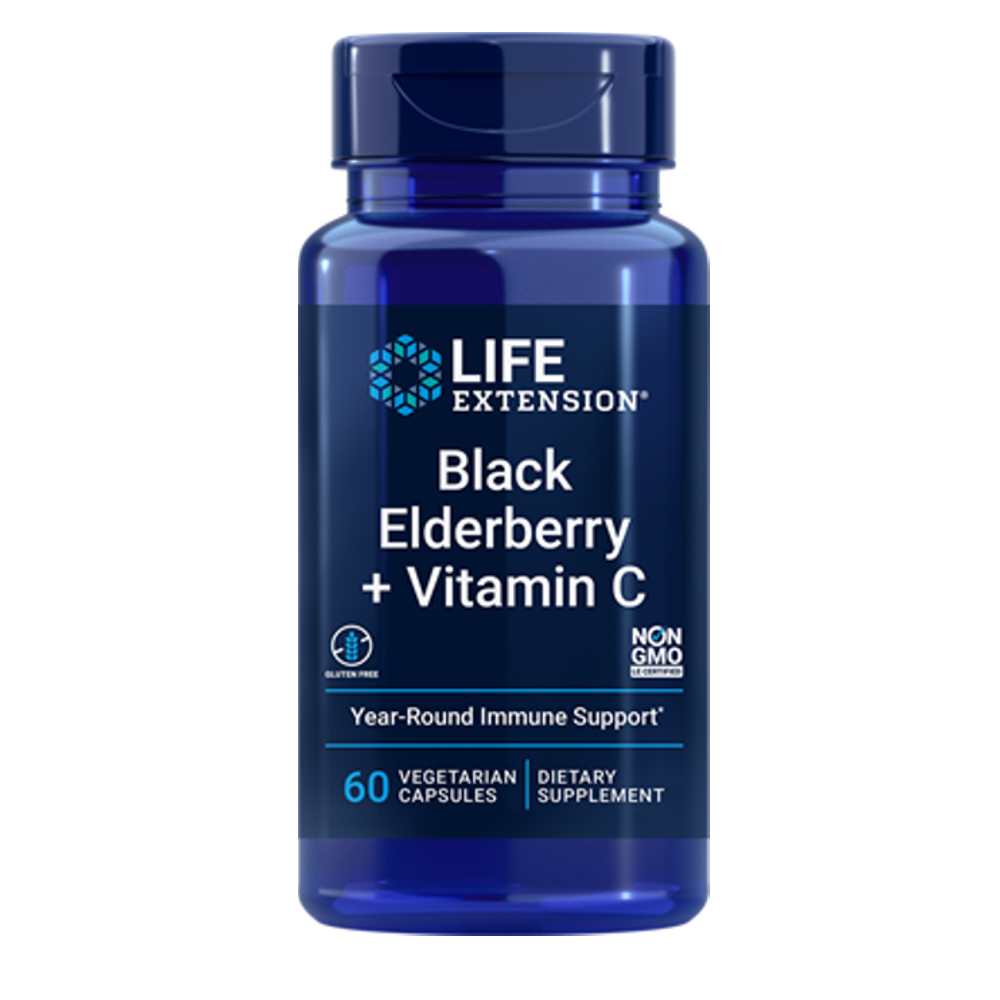 Life Extension Black Elderberry + Vitamin C – 60 Vegetarian Capsules